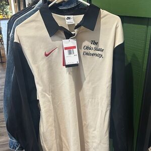 Nike Cream and Black Ohio State Buckeyes University Long Sleeve Heavyweight Polo
